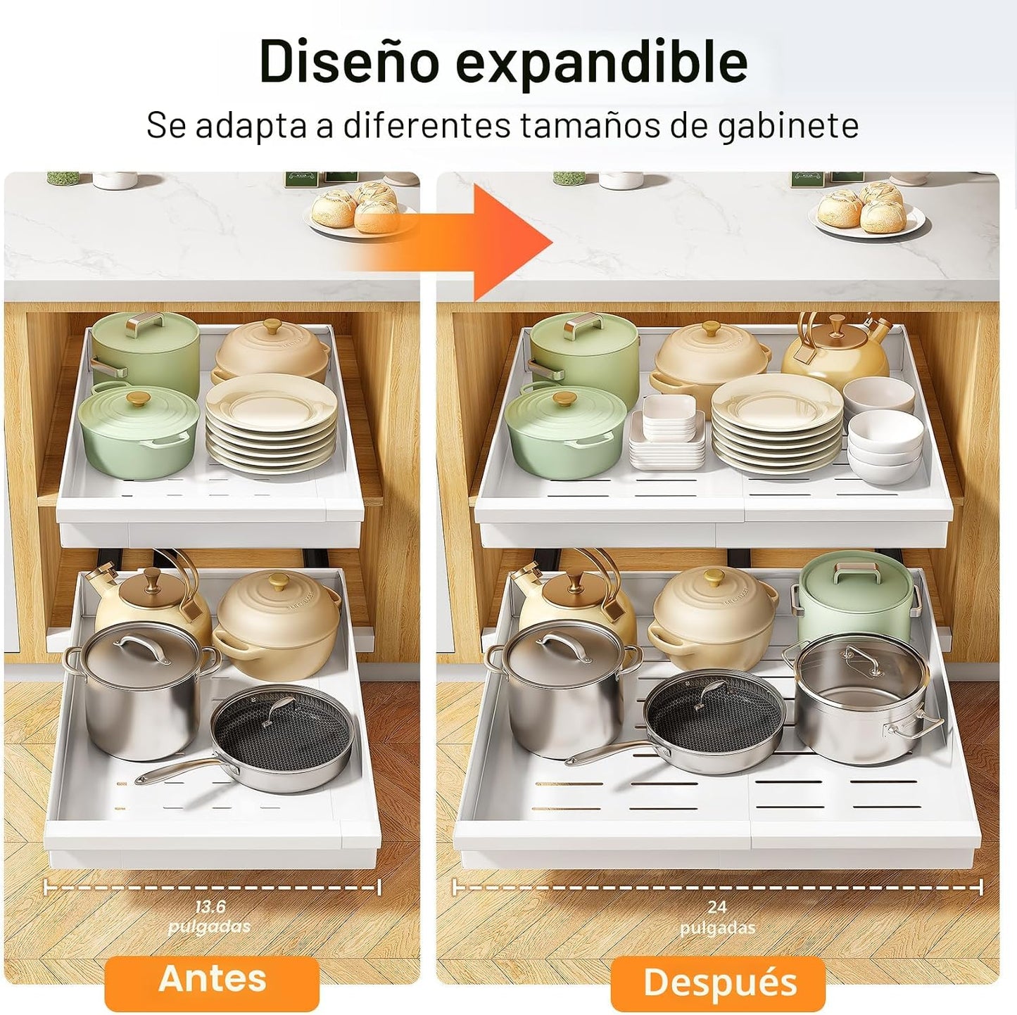 Organizador de gabinete extraíble, paquete de 2 cajones deslizables...