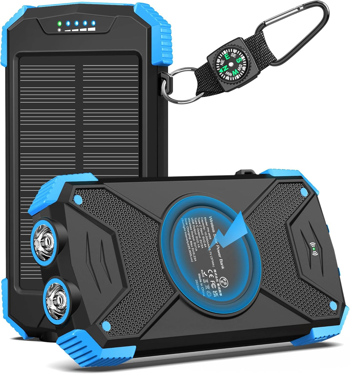 BLAVOR - Paquete de batería externa solar, cargador inalámbrico Qi...