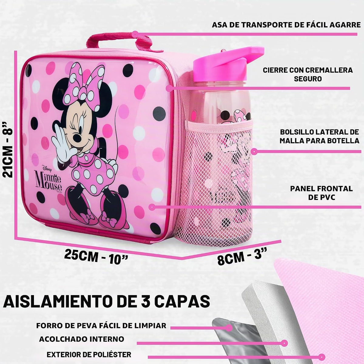 Get Trend Disney Minnie Mouse Juego de bolsa de almuerzo, caja bent...