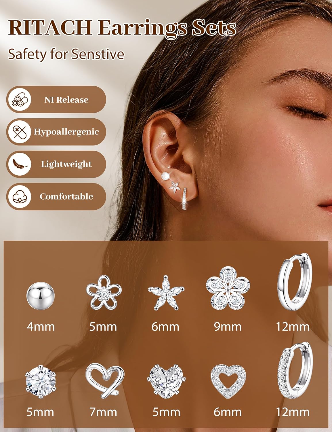 Juego de aretes pequeños de oro para mujer, chapados en oro de 14 q...