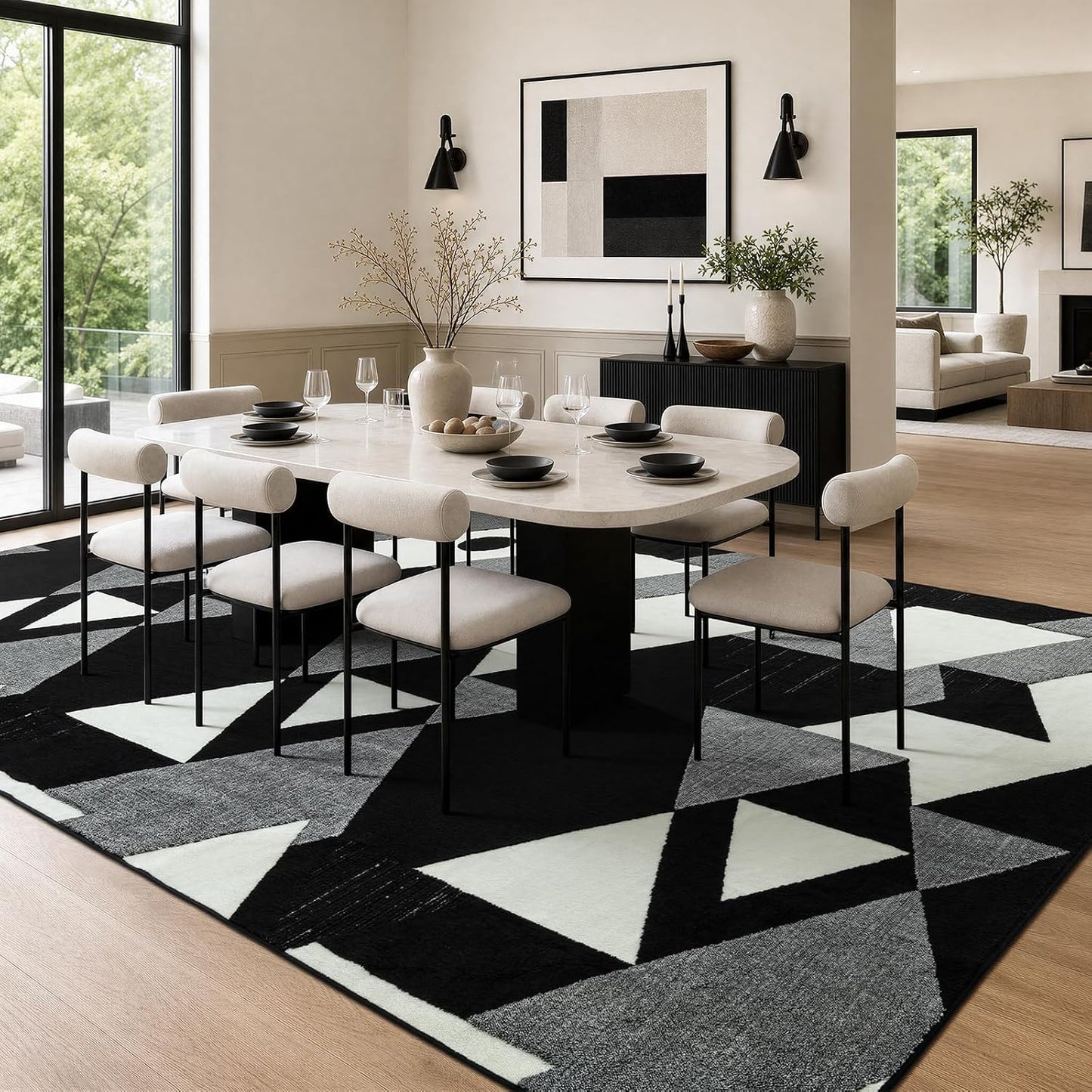 YIHOUSE Alfombra lavable de retazos geométricos modernos en blanco...