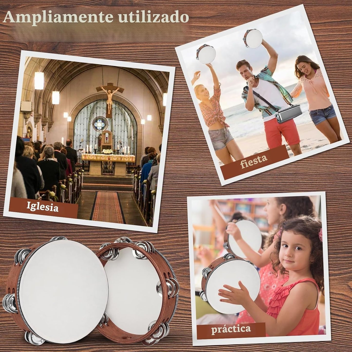 Pandereta de percusión de mano de madera con bolsa de almacenamient...