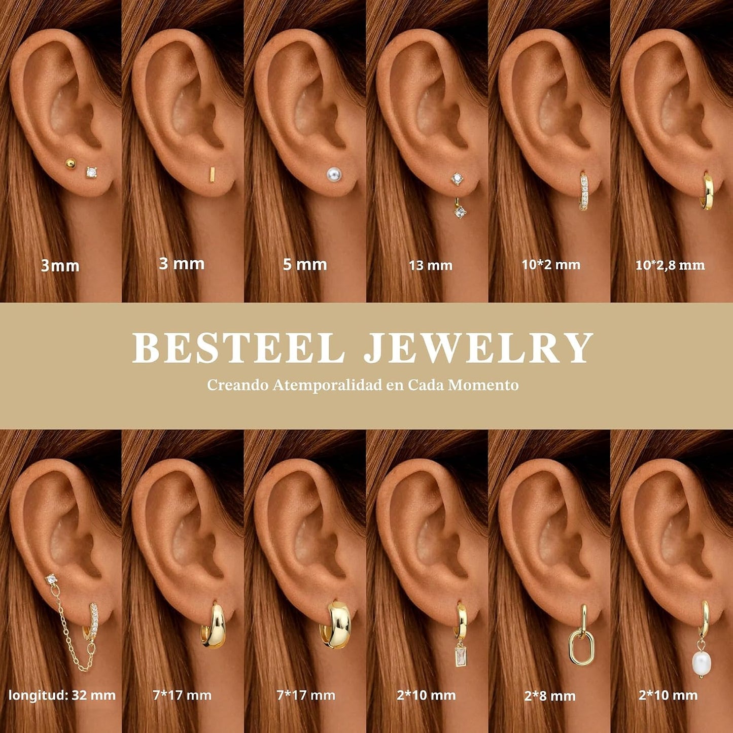 Besteel 13 pares de conjunto de aretes de aro pequeños para mujer,...