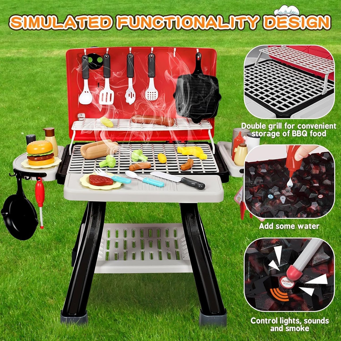 Juguetes de Cocina de Juego para Niños, Parrilla BBQ de Cocina para...