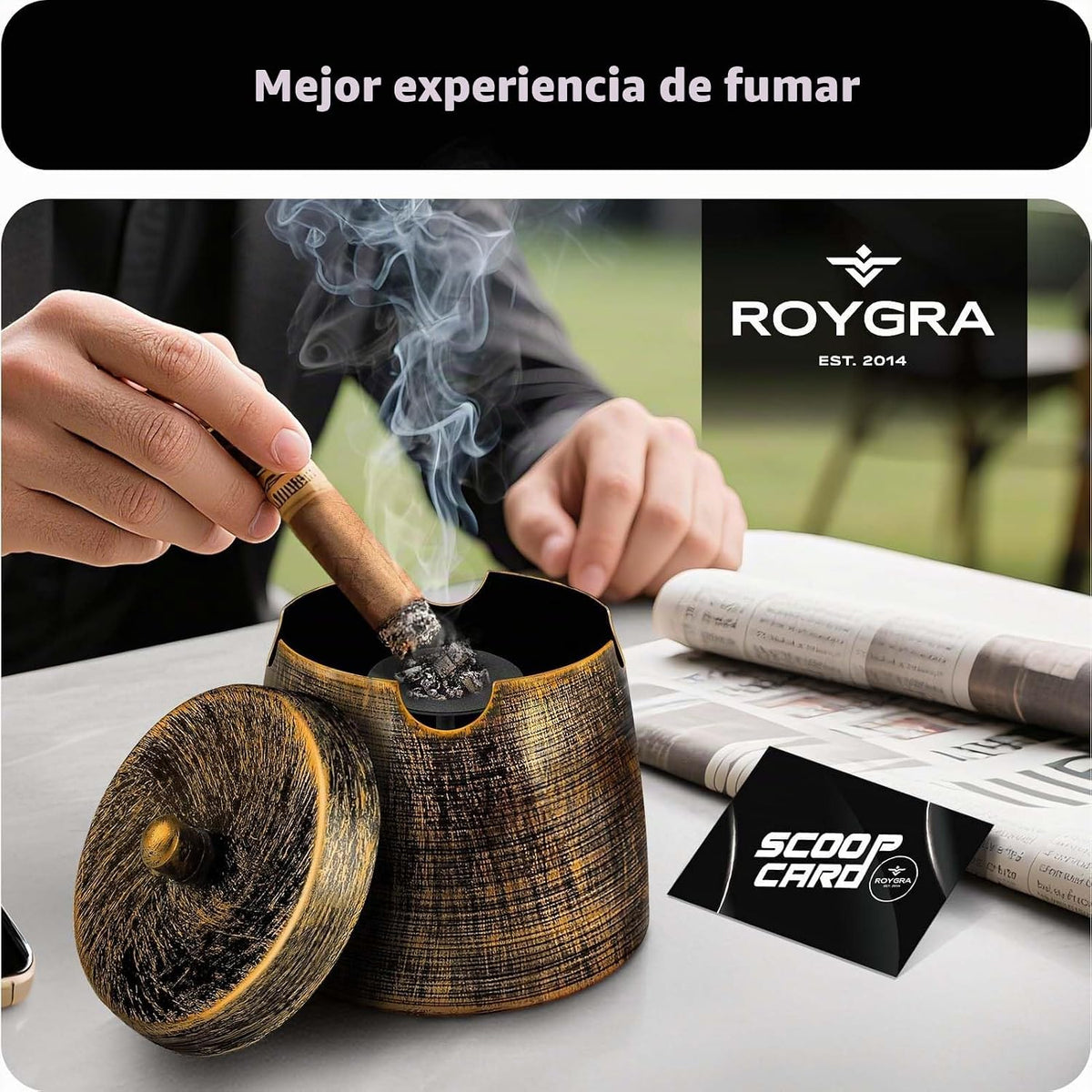 roygra Cenicero para cenizas con tapa, cenicero de cigarros al aire...