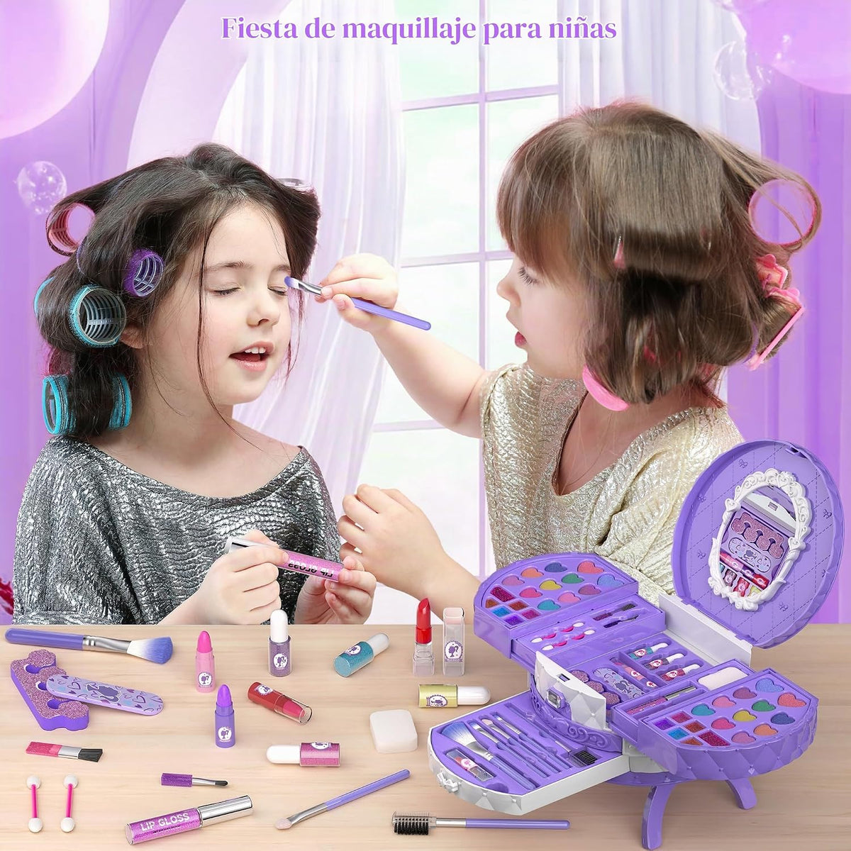 Juego de maquillaje para niños, 59 piezas, cosméticos auténticos la...