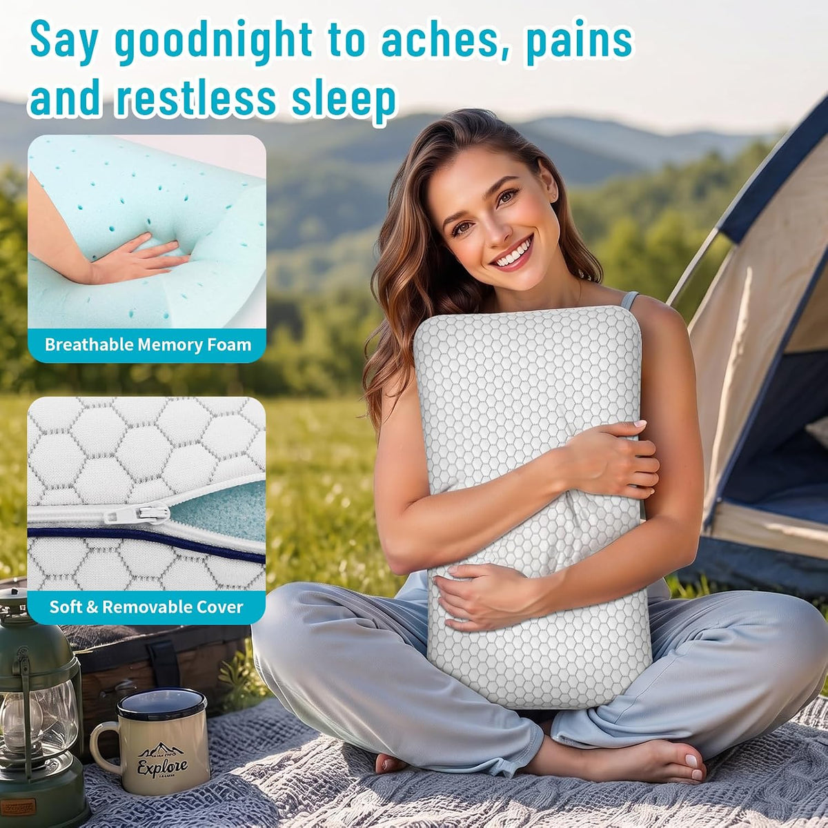 CushyOasis Almohadas de espuma viscoelástica para dormir, juego de...