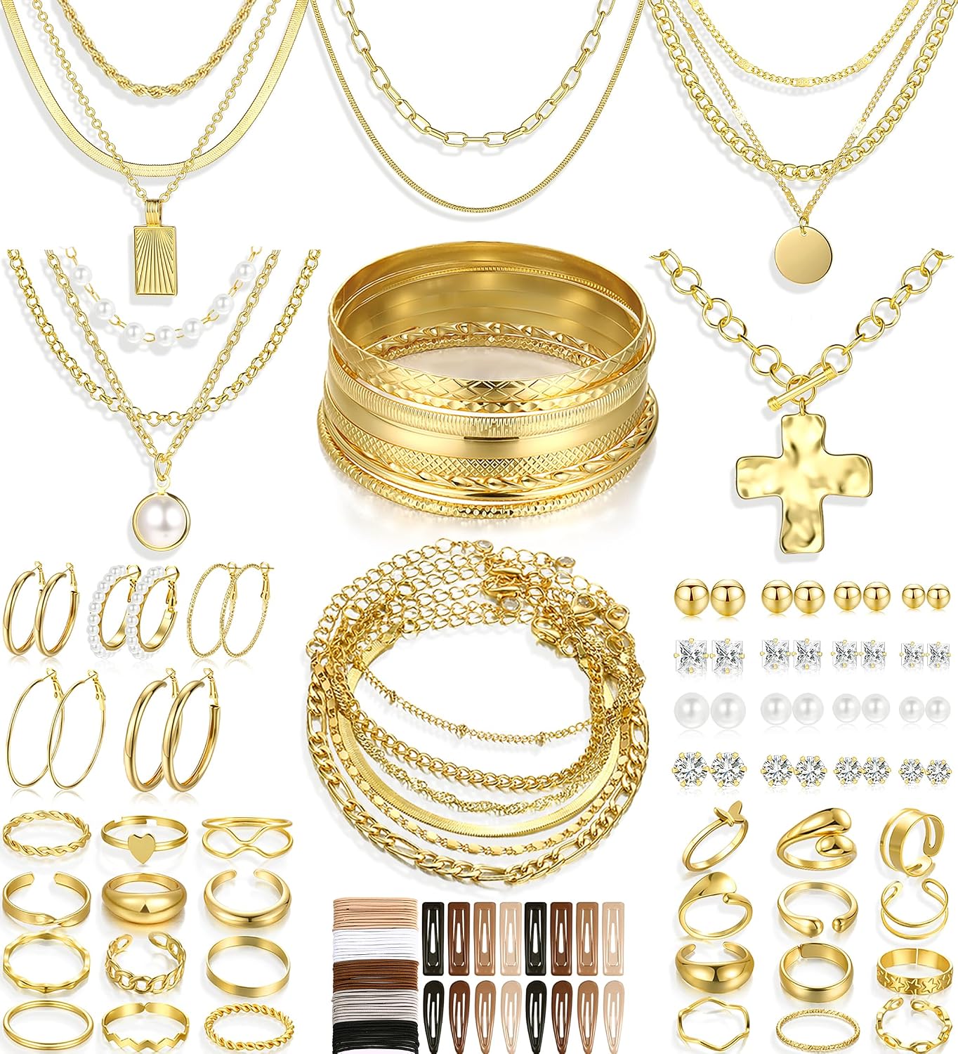 FAXHION Juego de joyas de oro para mujer, 68 piezas, con 7 collares...