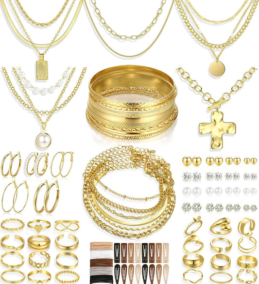 FAXHION Juego de joyas de oro para mujer, 68 piezas, con 7 collares...
