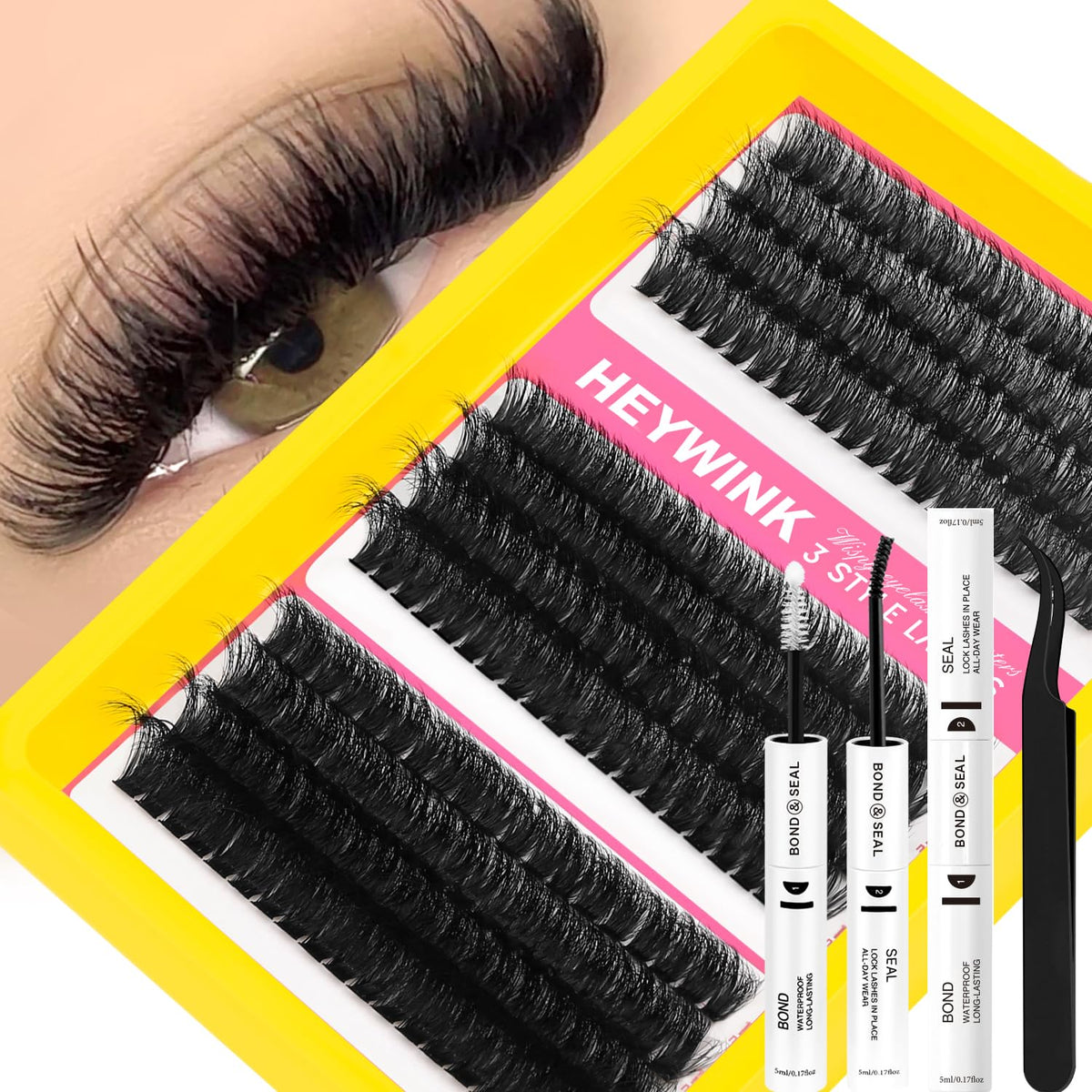 HEYWINK Kit de racimos de pestañas 60D 80D 100D Extensiones de pest...