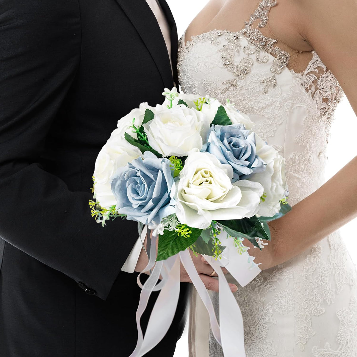 Qeedy Ramos de Boda para Novia - Flores de Seda Realistas Rosas Art...