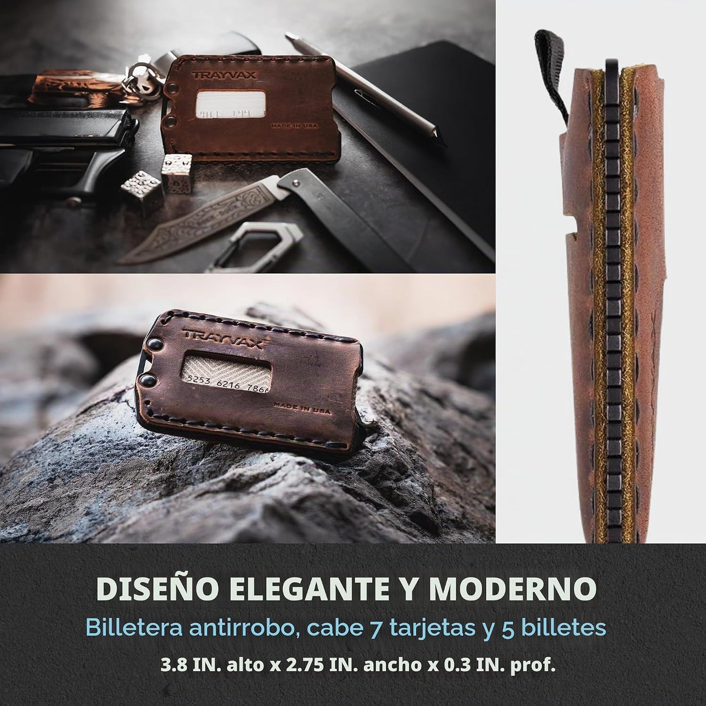 Trayvax Ascent - Cartera con bolsillo frontal RFID para dinero y ta...