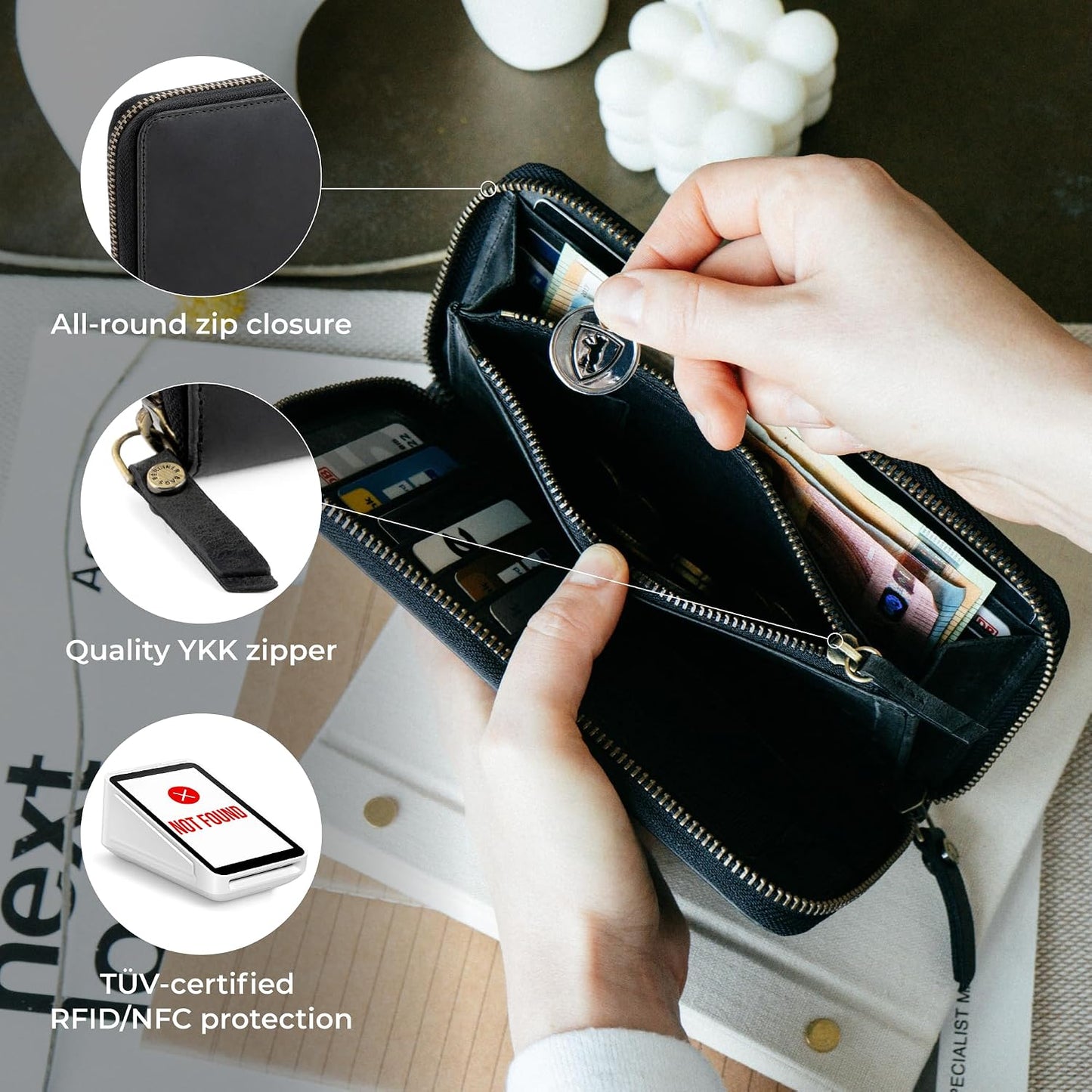 BERLINER BAGS Cartera de cuero genuino, tarjetero con bloqueo RFID...