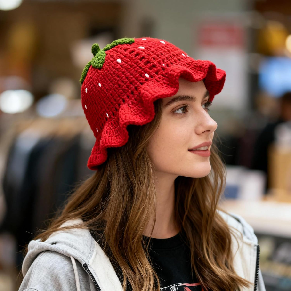 Hshsclth Sombrero de pescador de ganchillo de fresa para mujer, som...