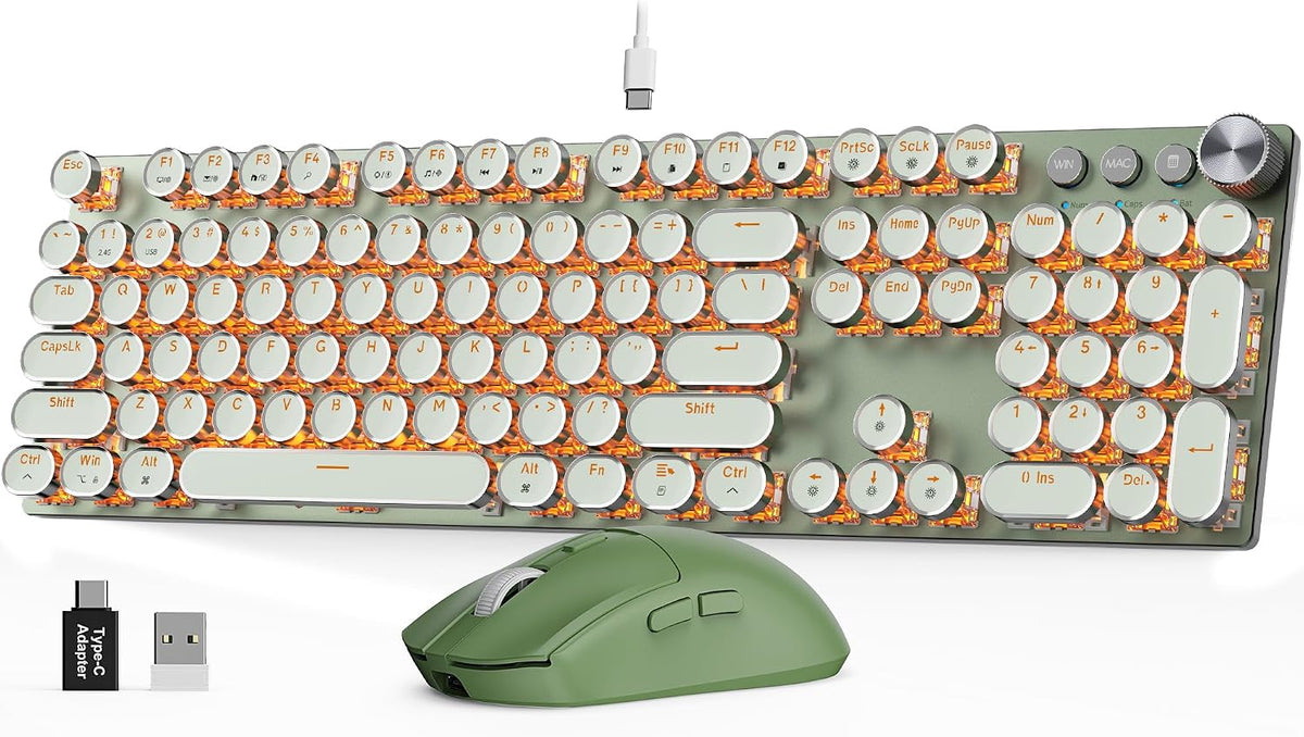 Combinación de teclado y mouse mecánico inalámbrico Sablute, retroi...