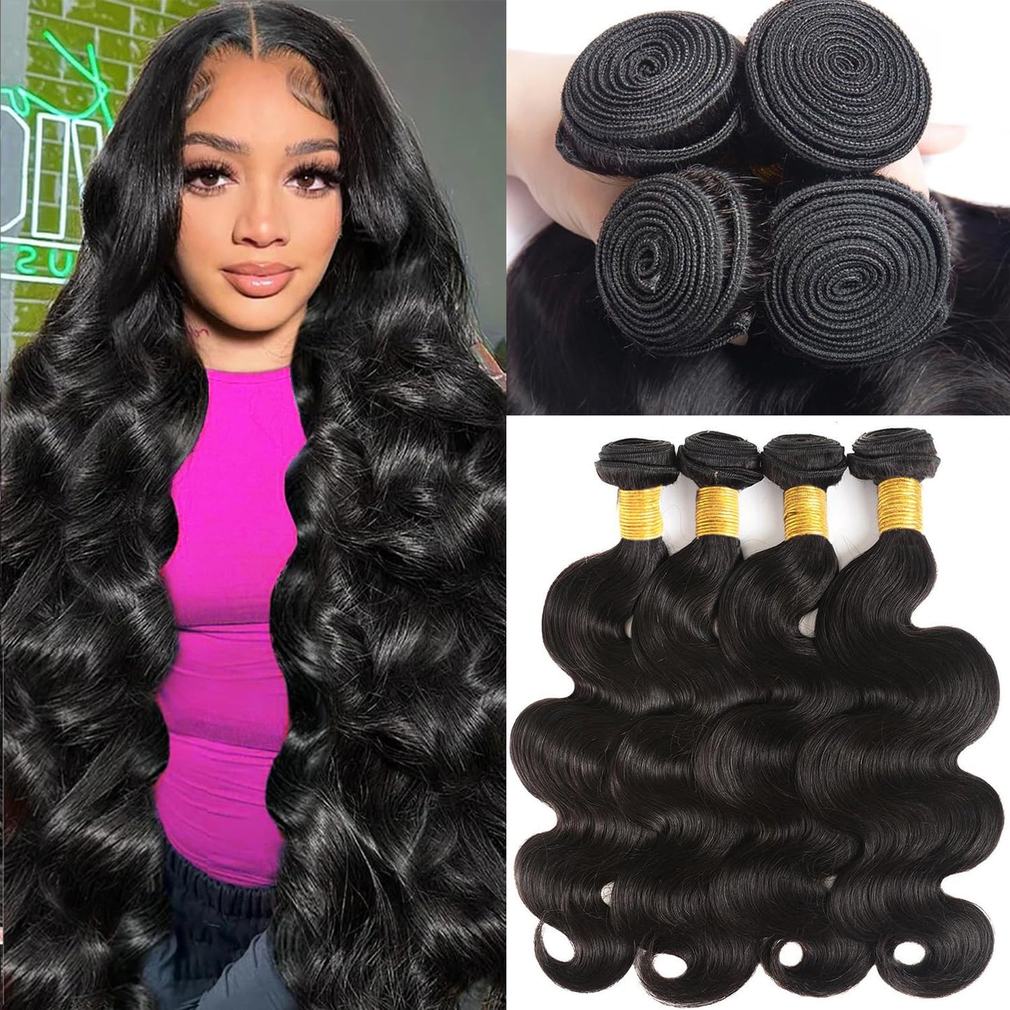 Katspon Manojos de cabello humano 12A de 20, 22, 24, 26 pulgadas, o...