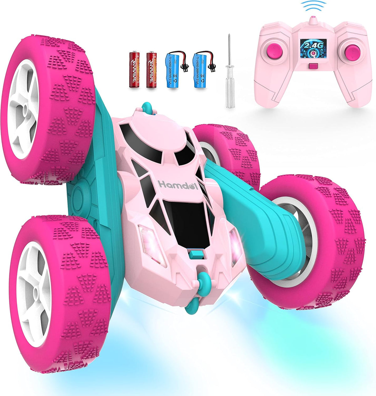 Hamdol Coche de control remoto rosa para niñas, auto de acrobacias...