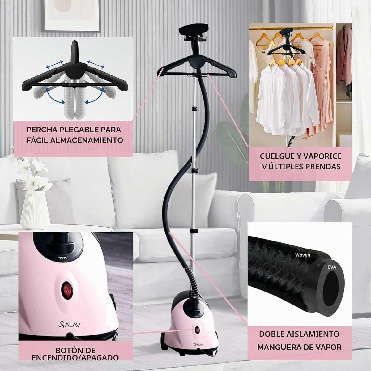 SALAV GS18-DJ - Vaporizador de ropa de pie con ruedas giratorias pa...