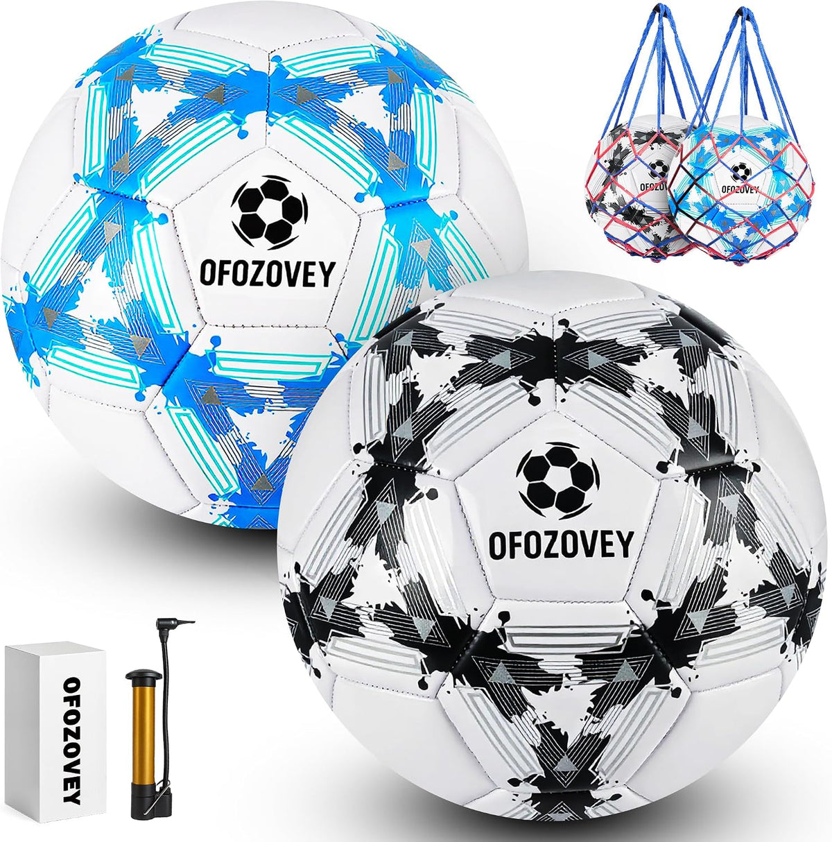OFOZOVEY Balón de fútbol tamaño 3, 4, 5, paquete de dos, fútbol clá...