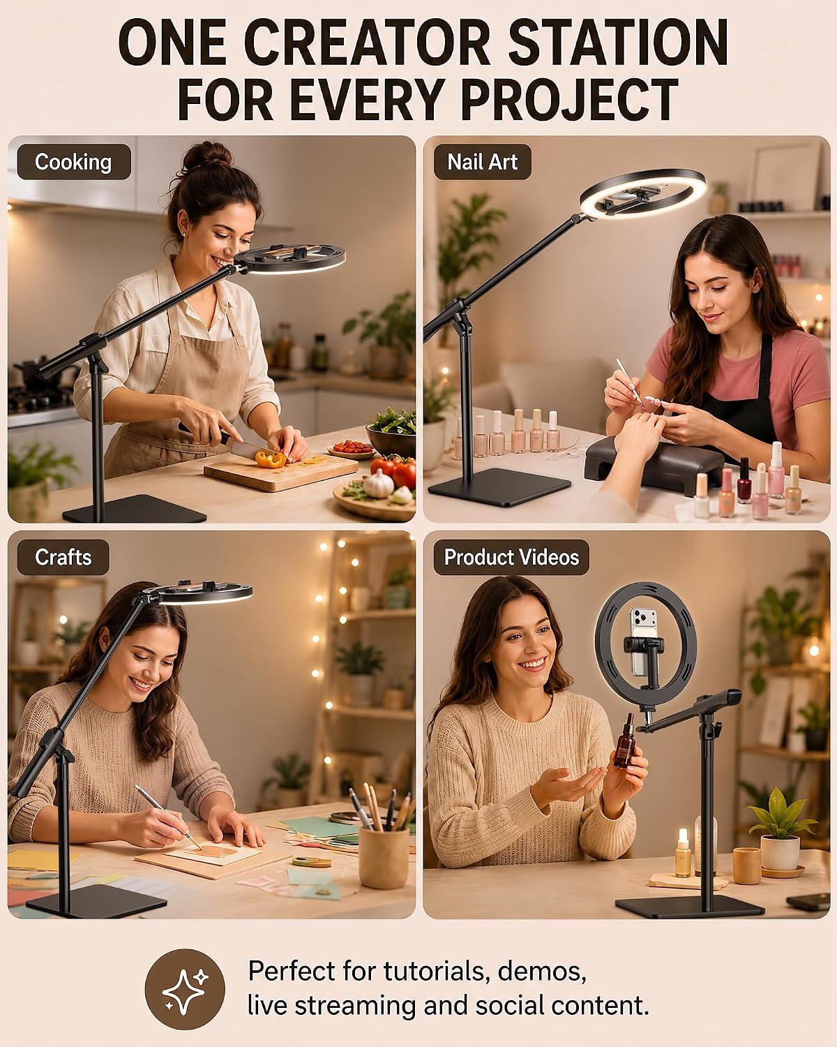 Anillo de luz con soporte para escritorio, soporte de teléfono supe...