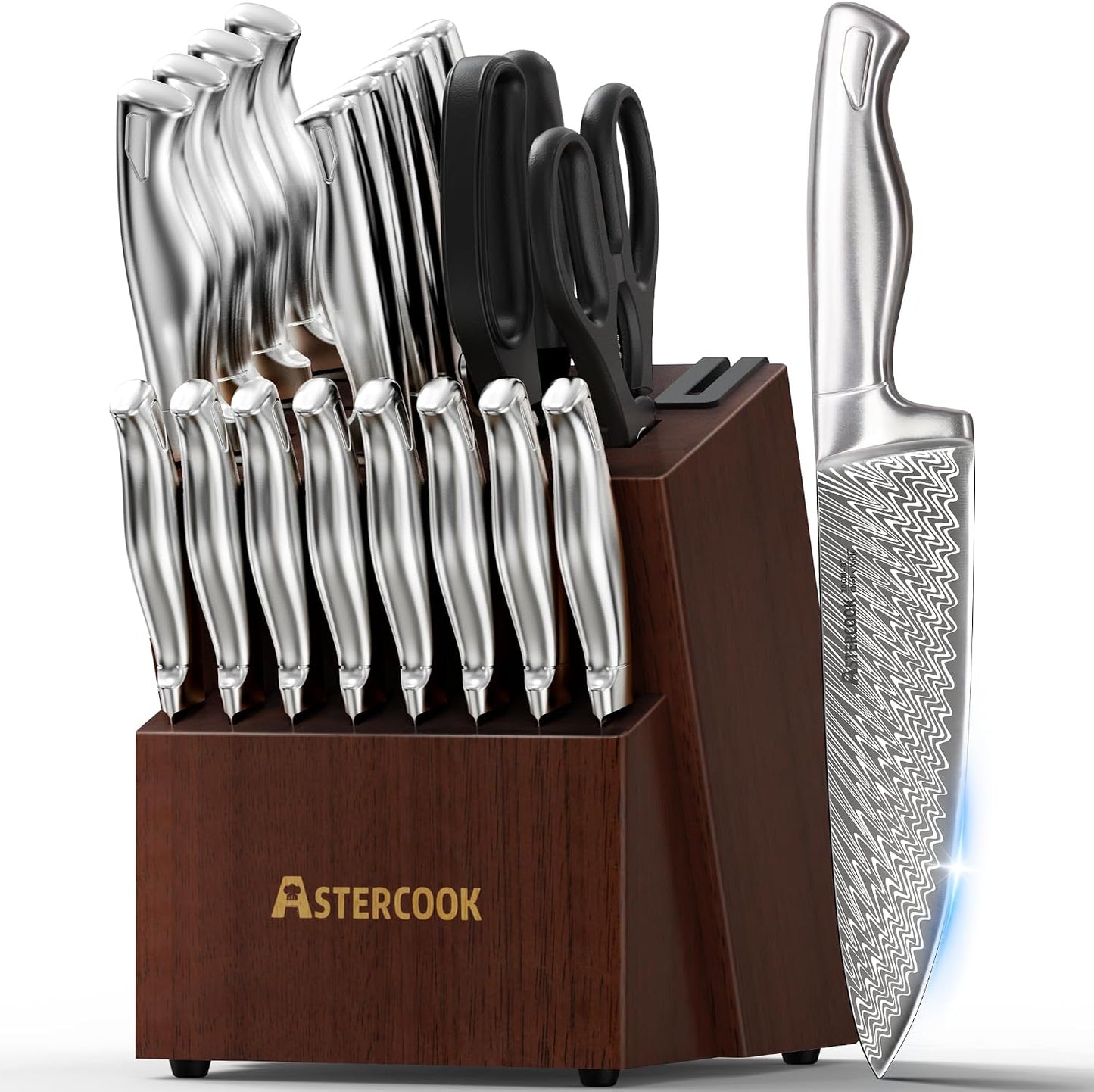 Astercook - Juego de cuchillos de cocina de 21 piezas con afilador...