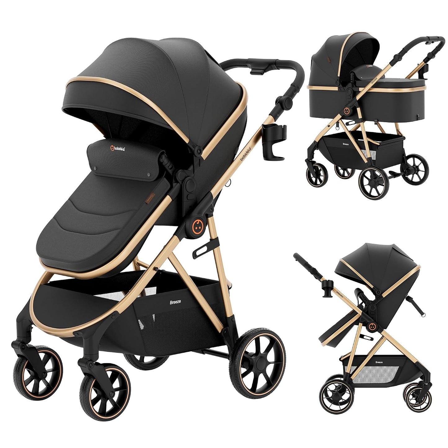 Babideal Cochecito de bebé para recién nacido y niño, plegado con u...