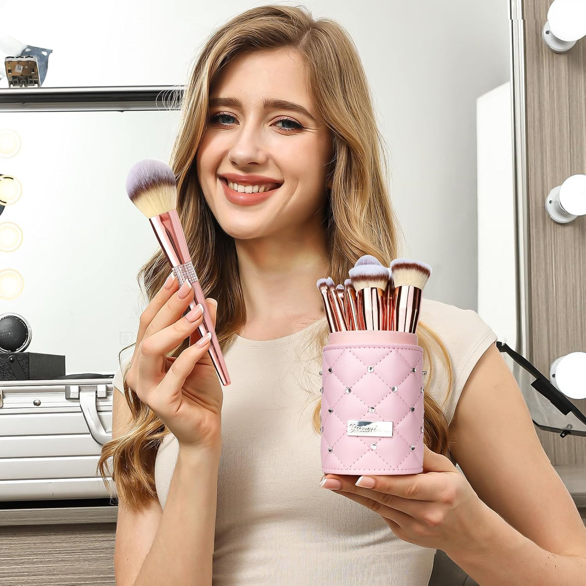 Bueart Design Juego de 16 brochas de maquillaje con elegante estuch...