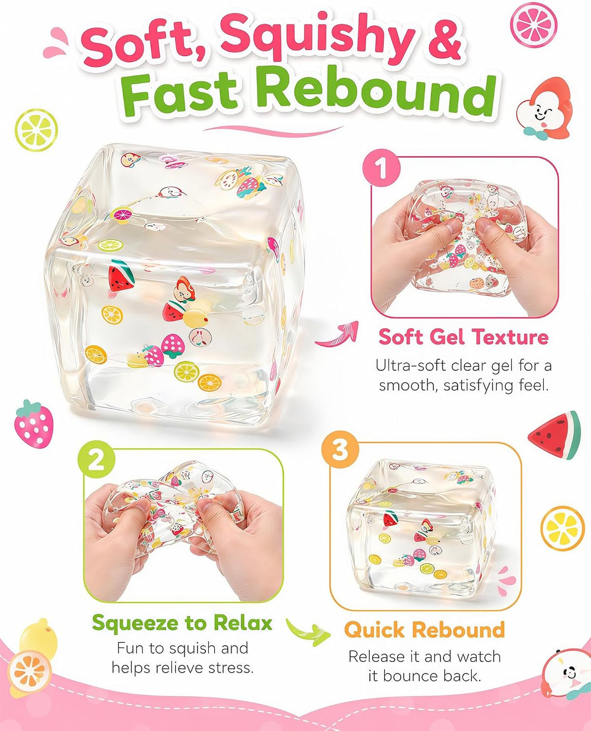 Paquete de 2 bolas antiestrés en forma de cubo transparente con con...