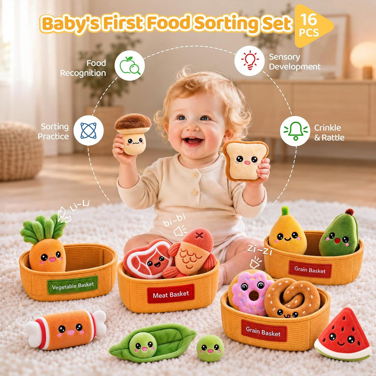 SAIMAND Juguetes para bebés de 6 a 12 meses, 16 piezas Montessori d...