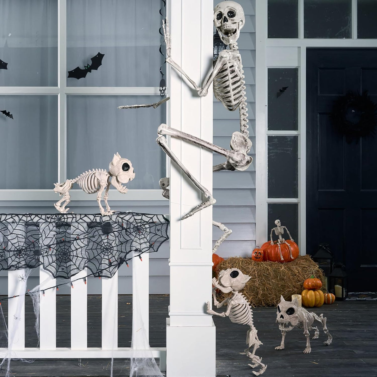 JOYIN - Esqueleto de Halloween de 1.7 m articulable, tamaño real, c...