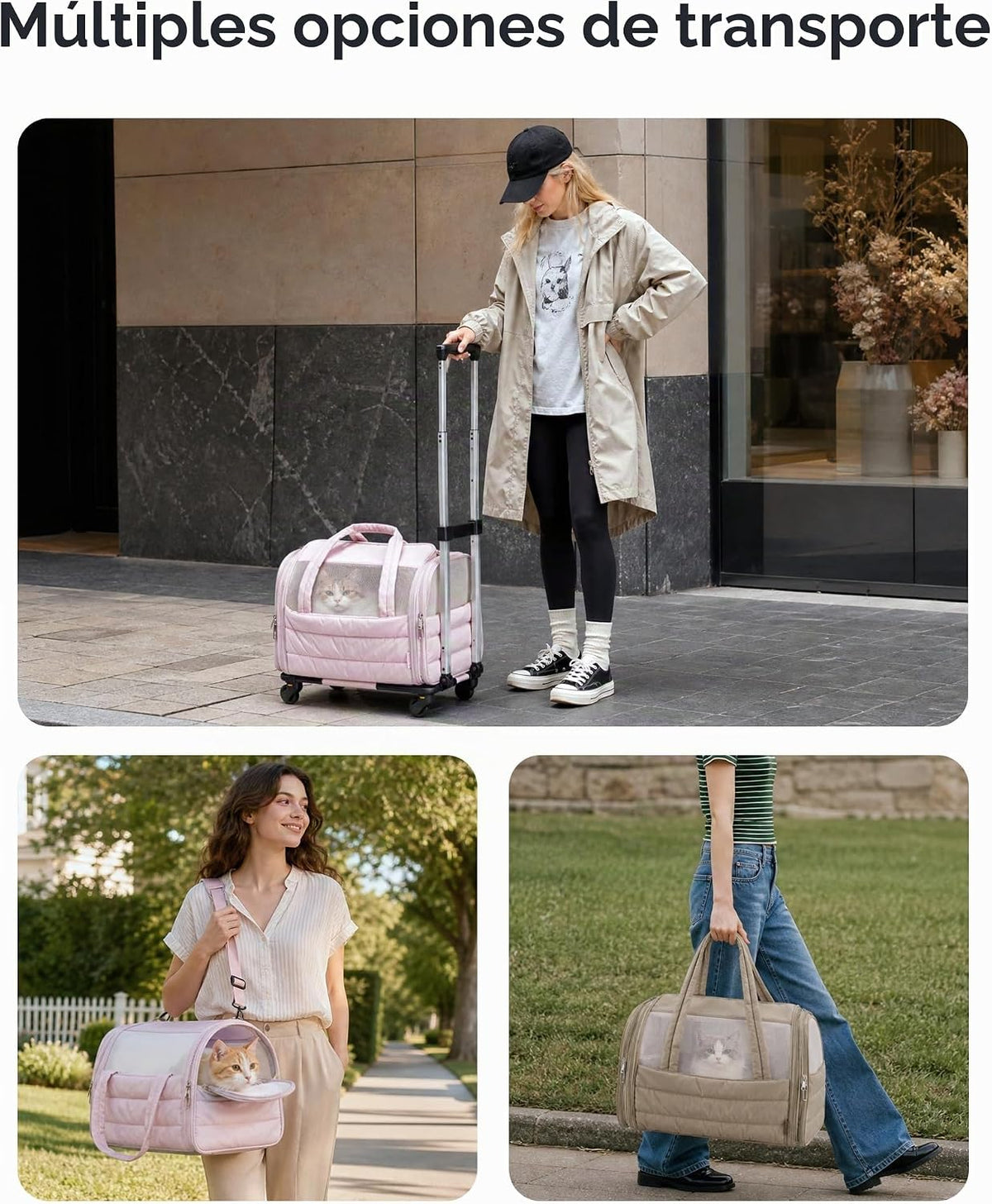 BAGSMART Transportador para gatos con ruedas, bolsa de viaje para m...
