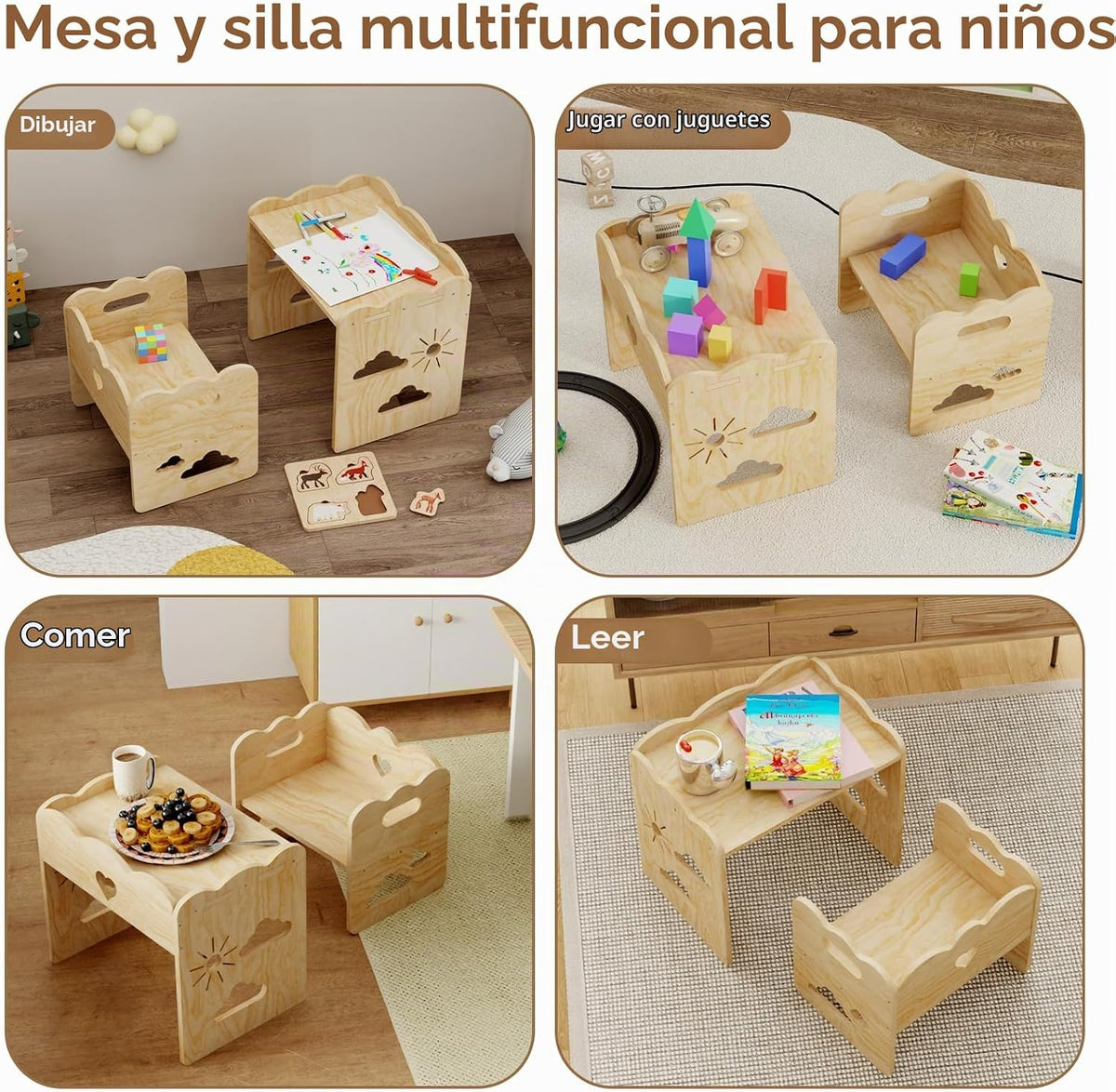 BPMFDTNL Montessori - Juego de mesa y silla para niños pequeños, me...