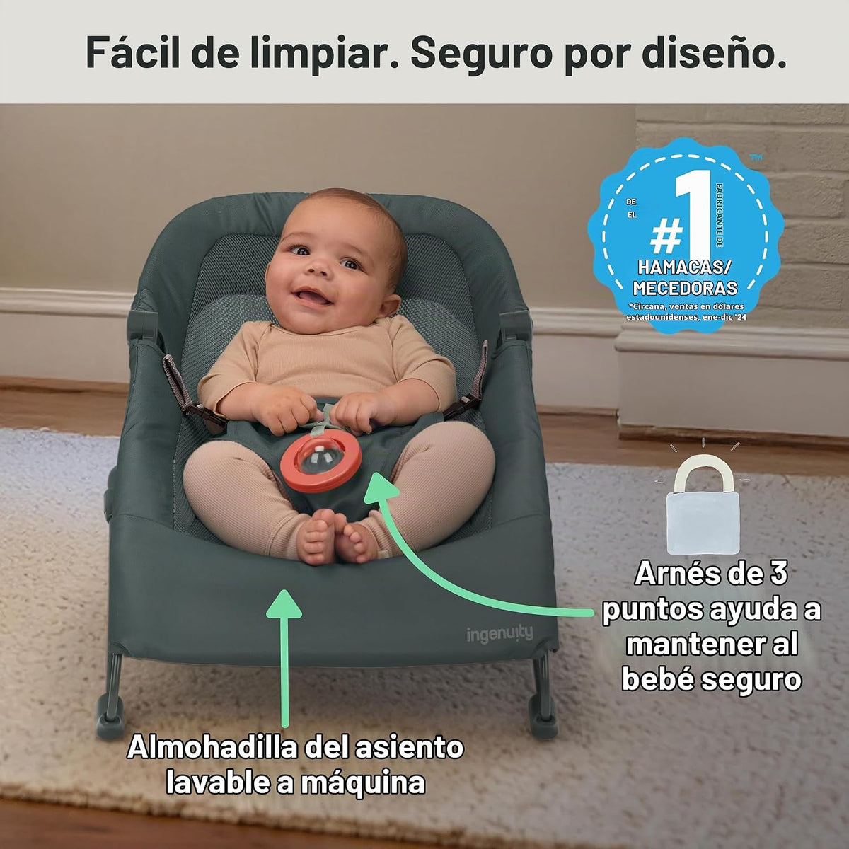 Ingenuity Stow &amp; Go - Portabebés plegable compacto, asiento por...