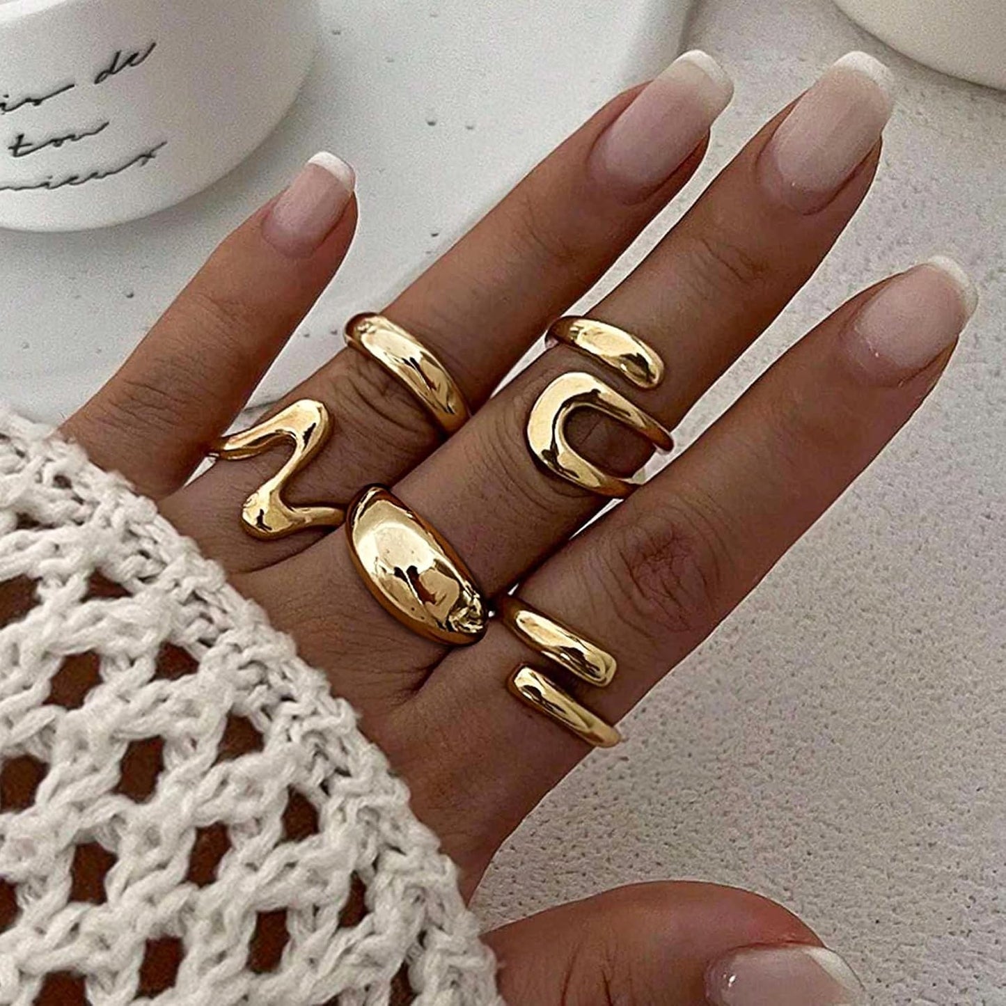 YEEZII Anillos Gruesos de Oro para Mujer Sin Deslustre, Anillo de P...