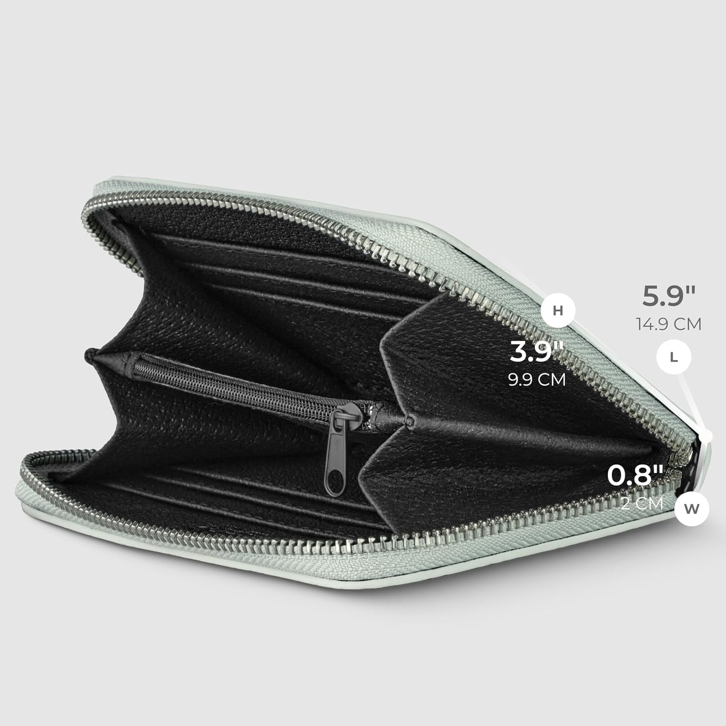 TAKEASY Cartera italiana de cuero metálico genuino para mujer con c...