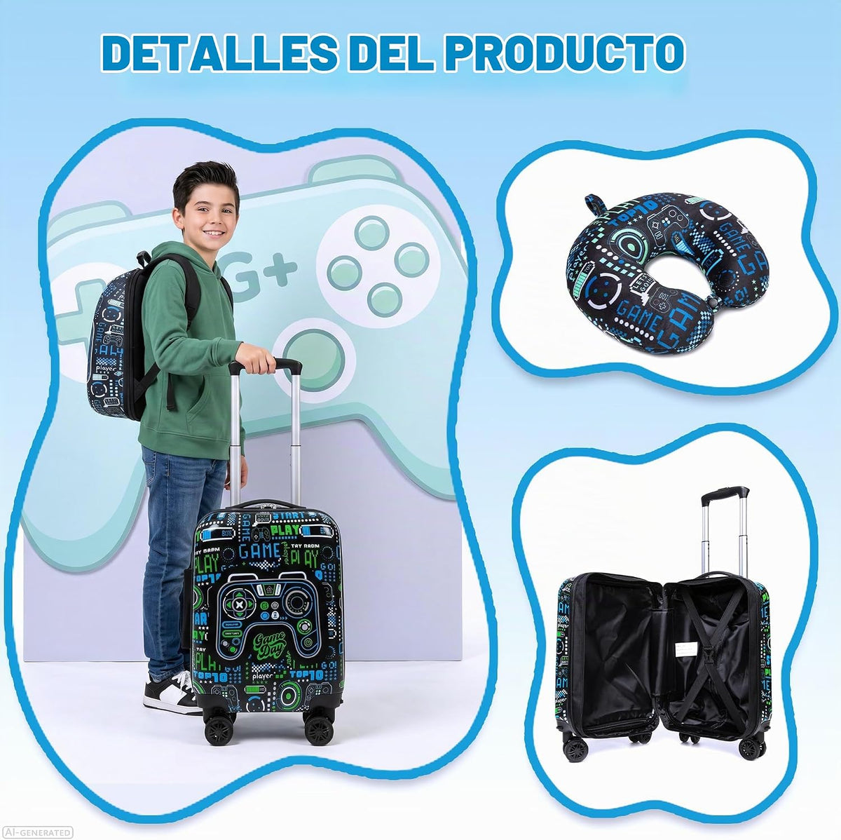 Esteemly Juego de equipaje para niños, 4 piezas, 16 pulgadas, rueda...