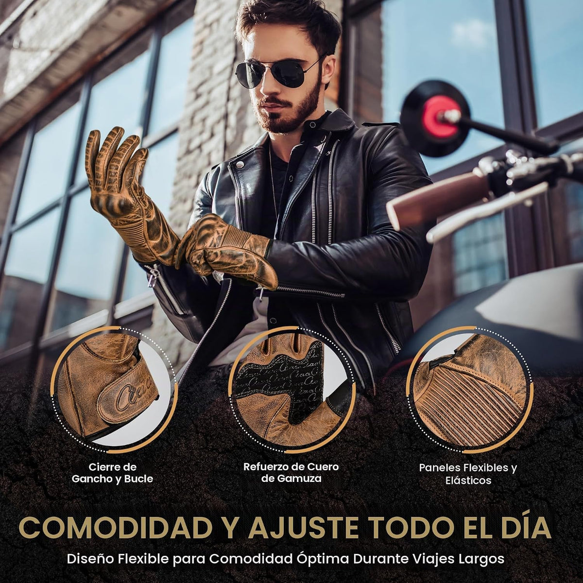 Hand Fellow Guantes de cuero para hombre | Guantes de ciclismo para...