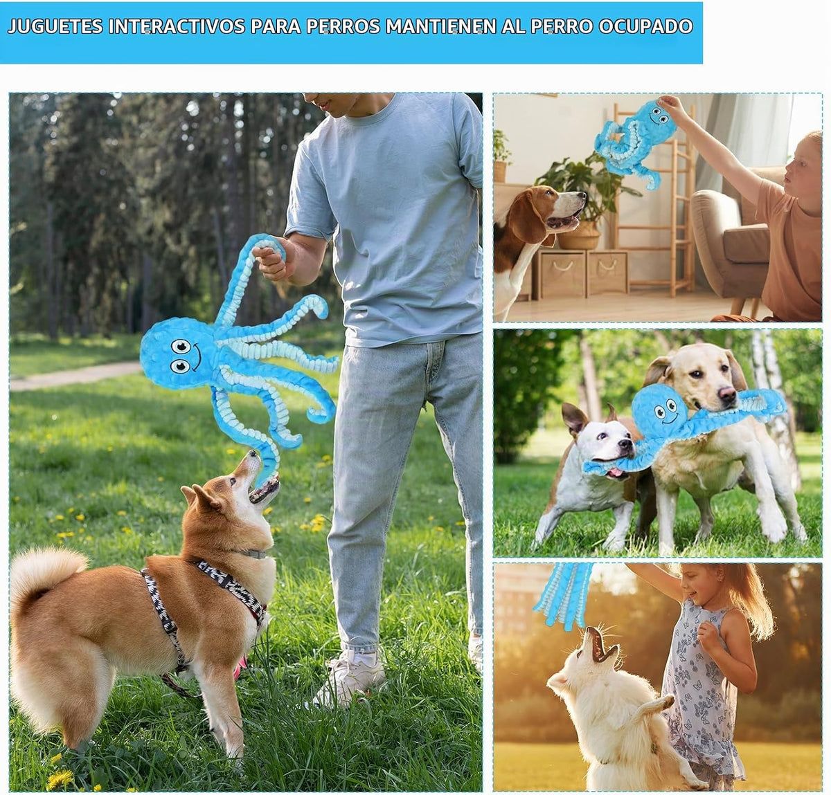 Letsmeet Juguetes Chirriantes para Perros Pulpo Relleno Juguete Cru...