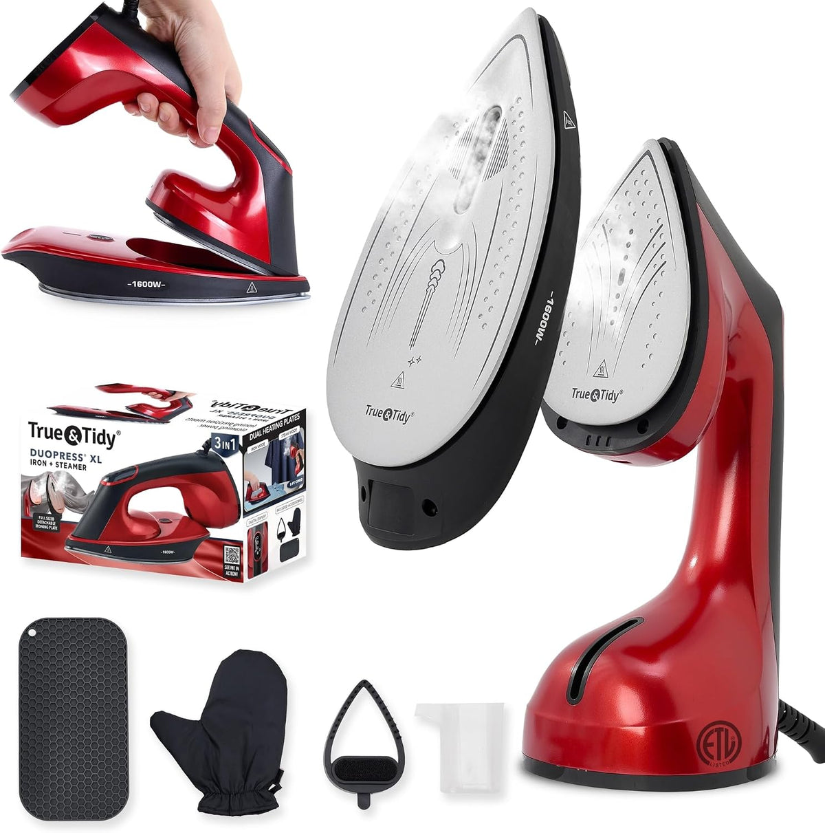 True &amp; Tidy DuoPress XL 2 en 1 vaporizador y plancha para ropa,...