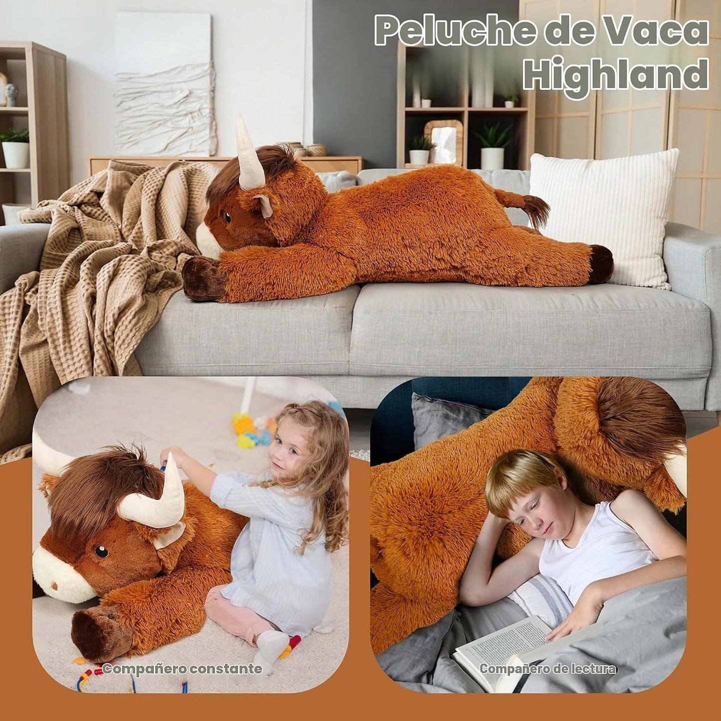 Ksidzas - Peluche gigante de vaca de las Highlands de 39 pulgadas,...