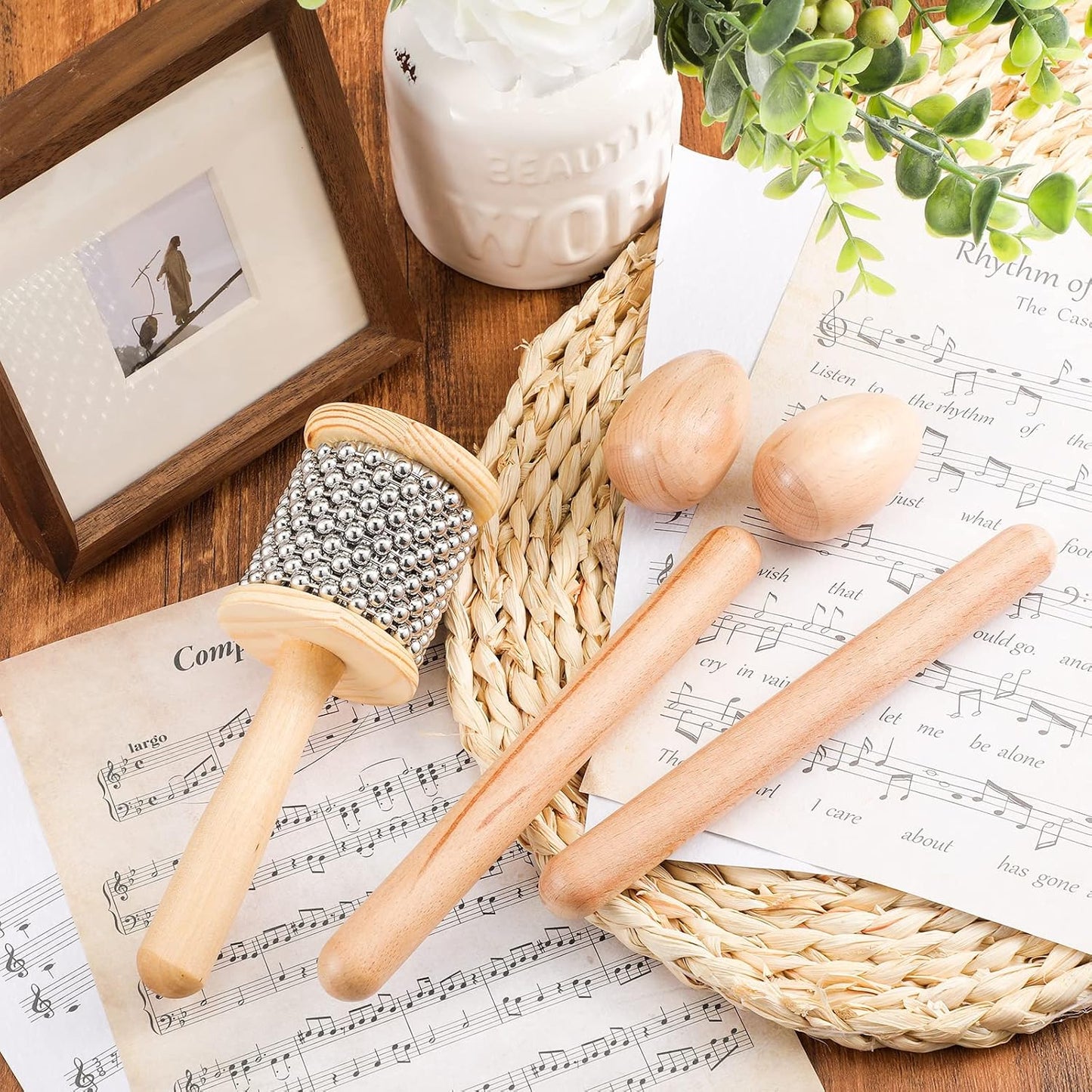 Nuanchu - Juego de instrumentos de percusión de mano de madera, 5 p...
