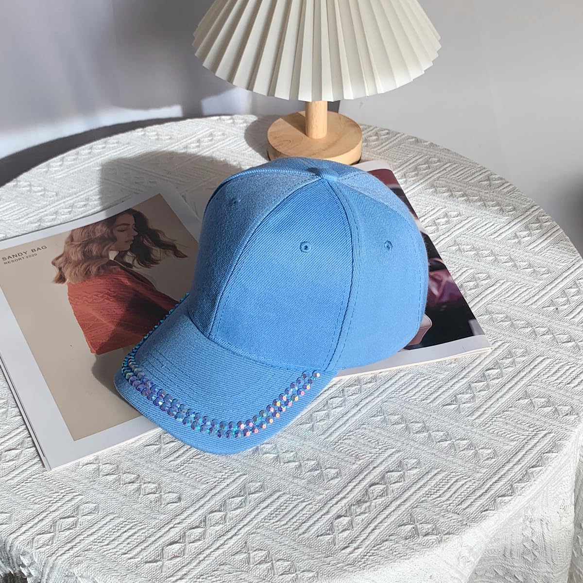 BUDUBIBI Gorra de béisbol con diamantes de imitación para mujer, go...