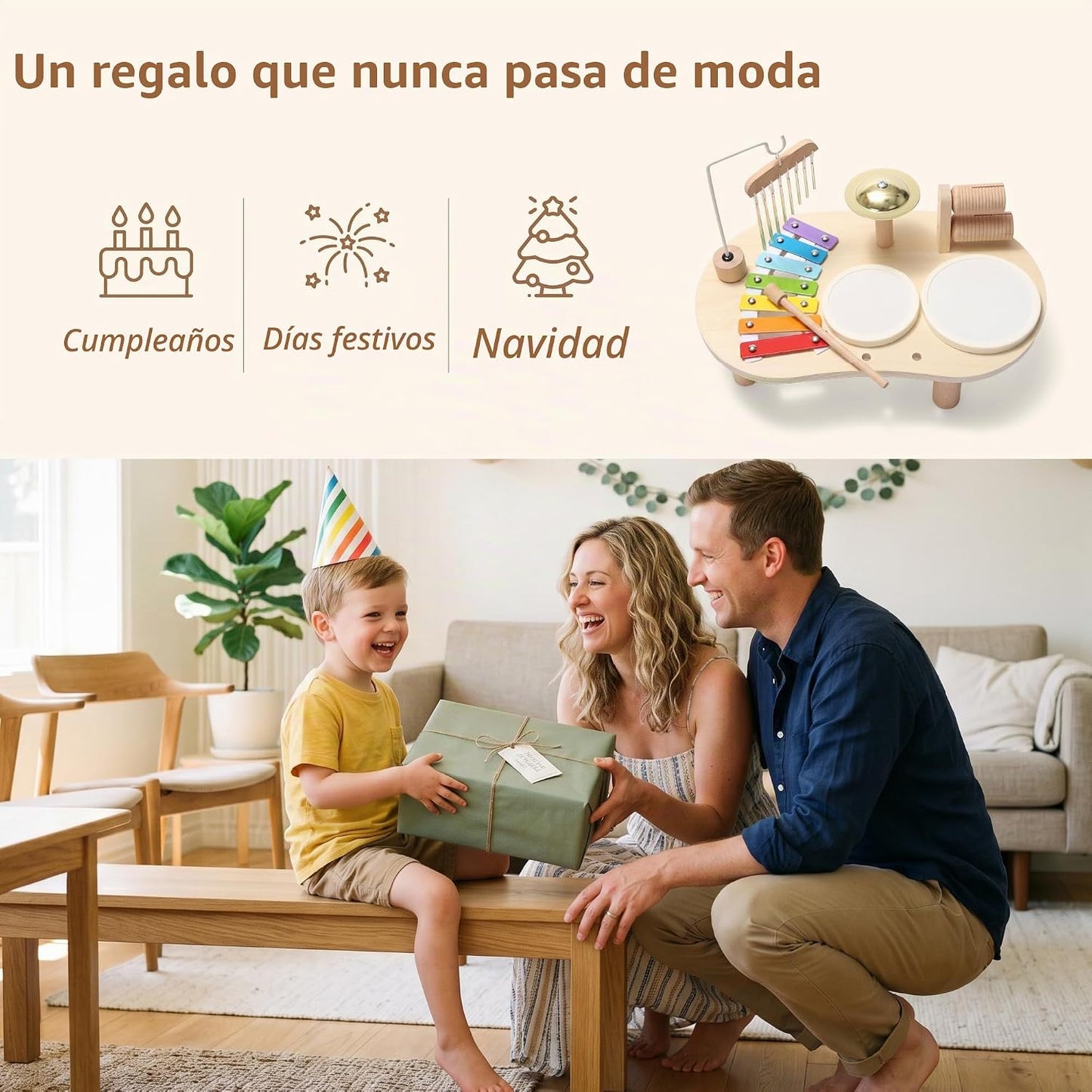 Promise Babe Juego de batería de madera para niños pequeños de 1 a...