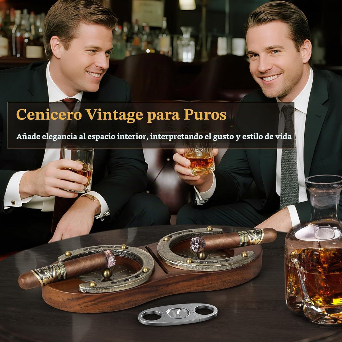 SEMKONT Cenicero de puros, cenicero doble de madera de herradura co...