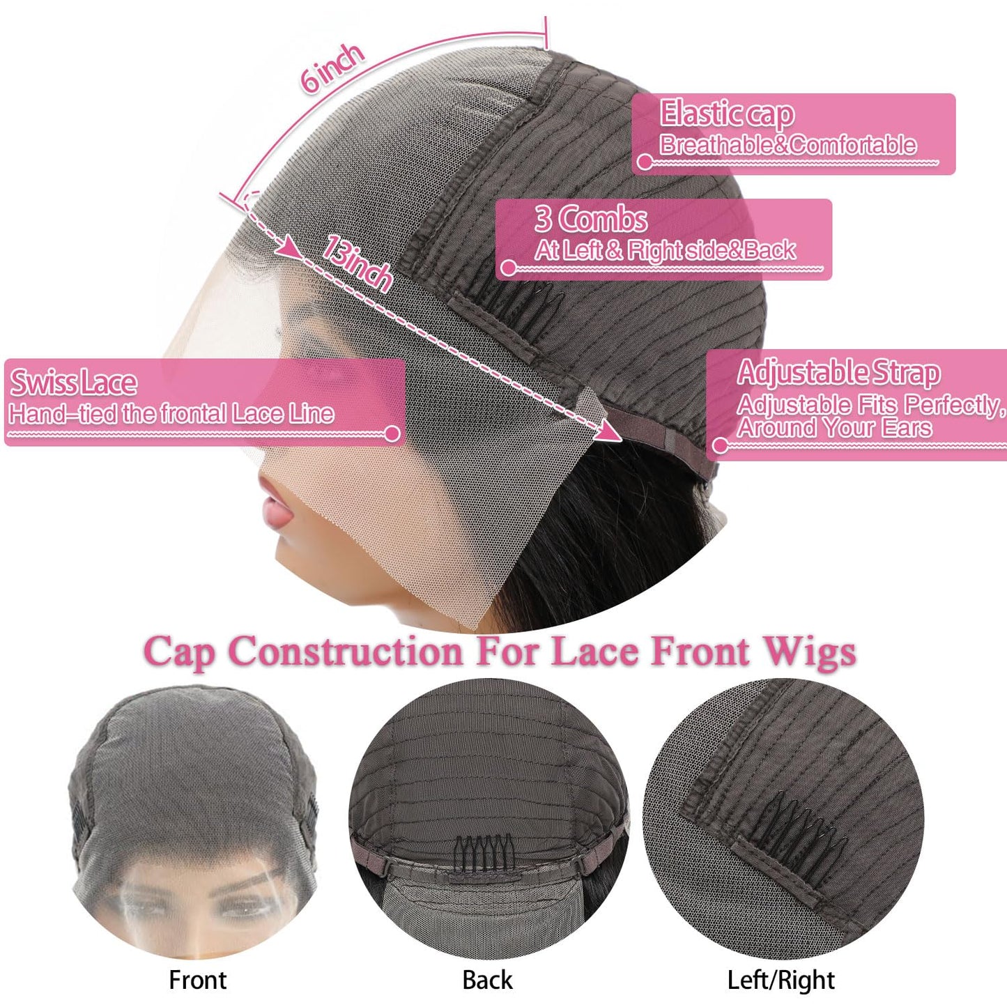 Pelucas de encaje frontal de 13 x 6 pulgadas, pelucas de cabello hu...