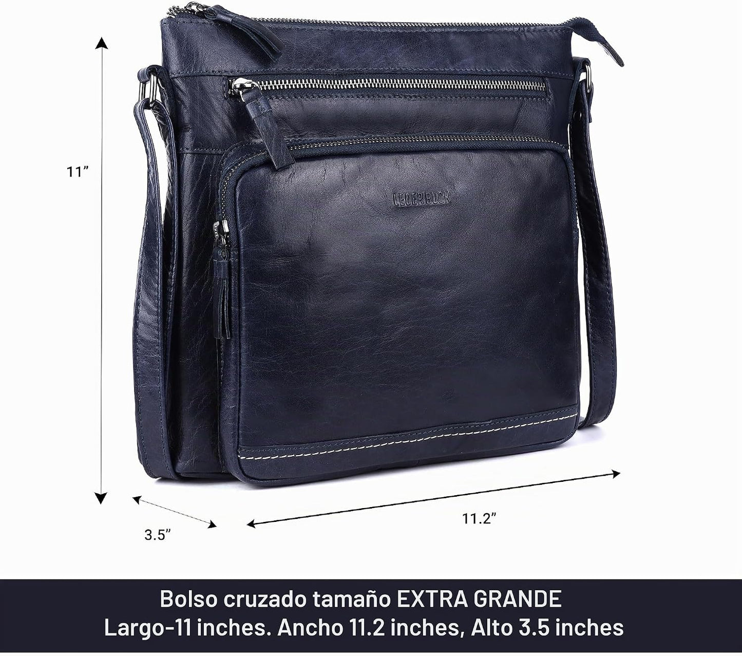 LEDERBUCK Olga - Bolso bandolera extragrande de piel auténtica para...