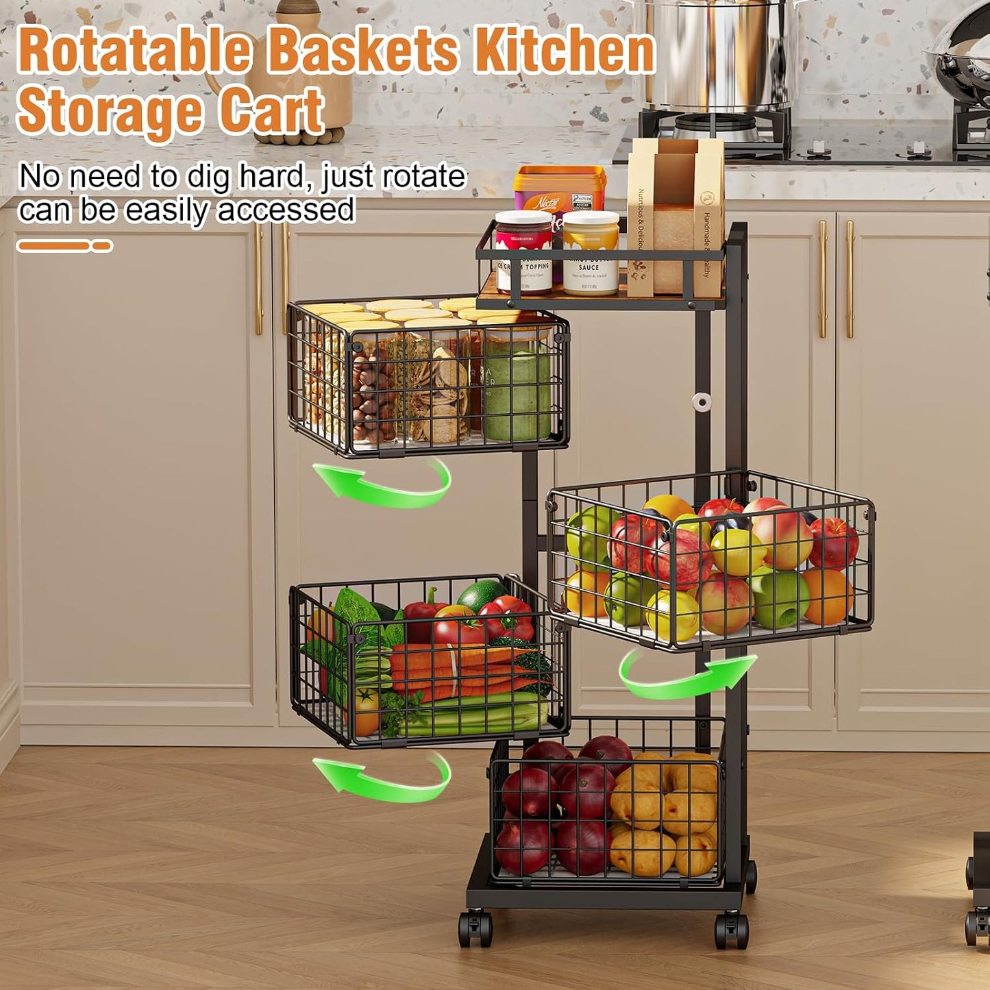 Carrito de almacenamiento de cocina de 4 niveles, carrito de almace...