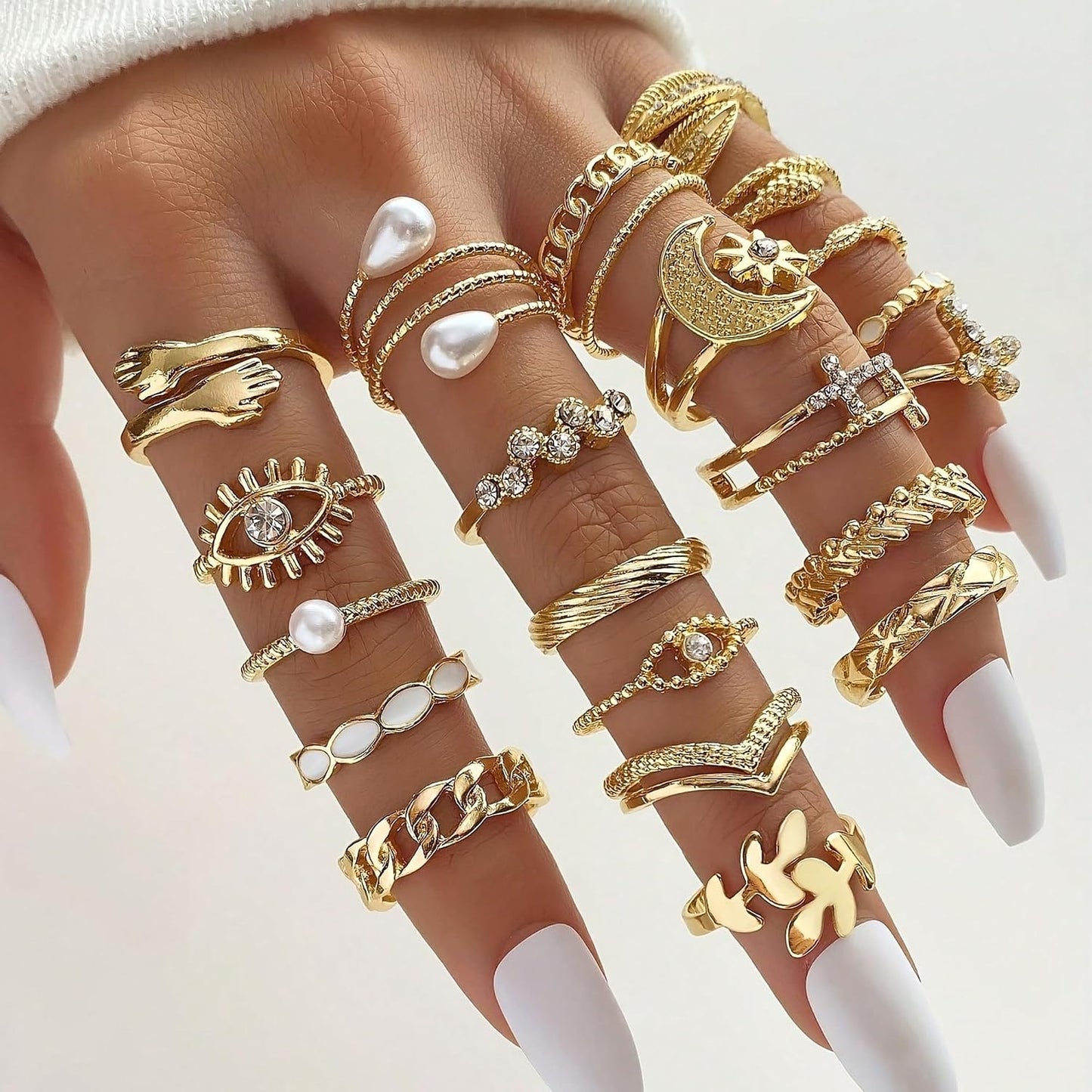 YEEZII Juego de 25 anillos dorados para nudillos para mujer, lindos...