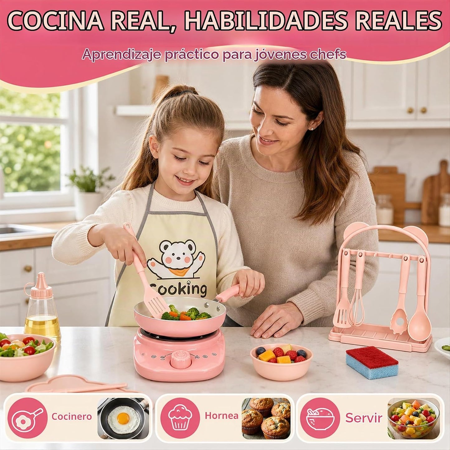 Juego de cocina real para niños, juego de cocina real de 60 piezas...
