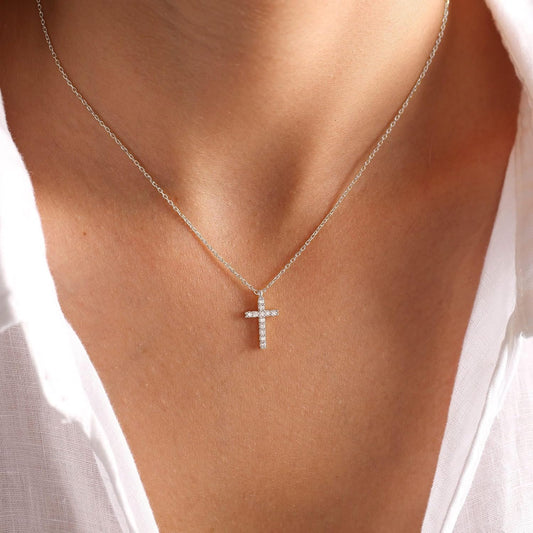 Fesciory Collar de cruz para mujer, chapado en oro de 14 quilates,...